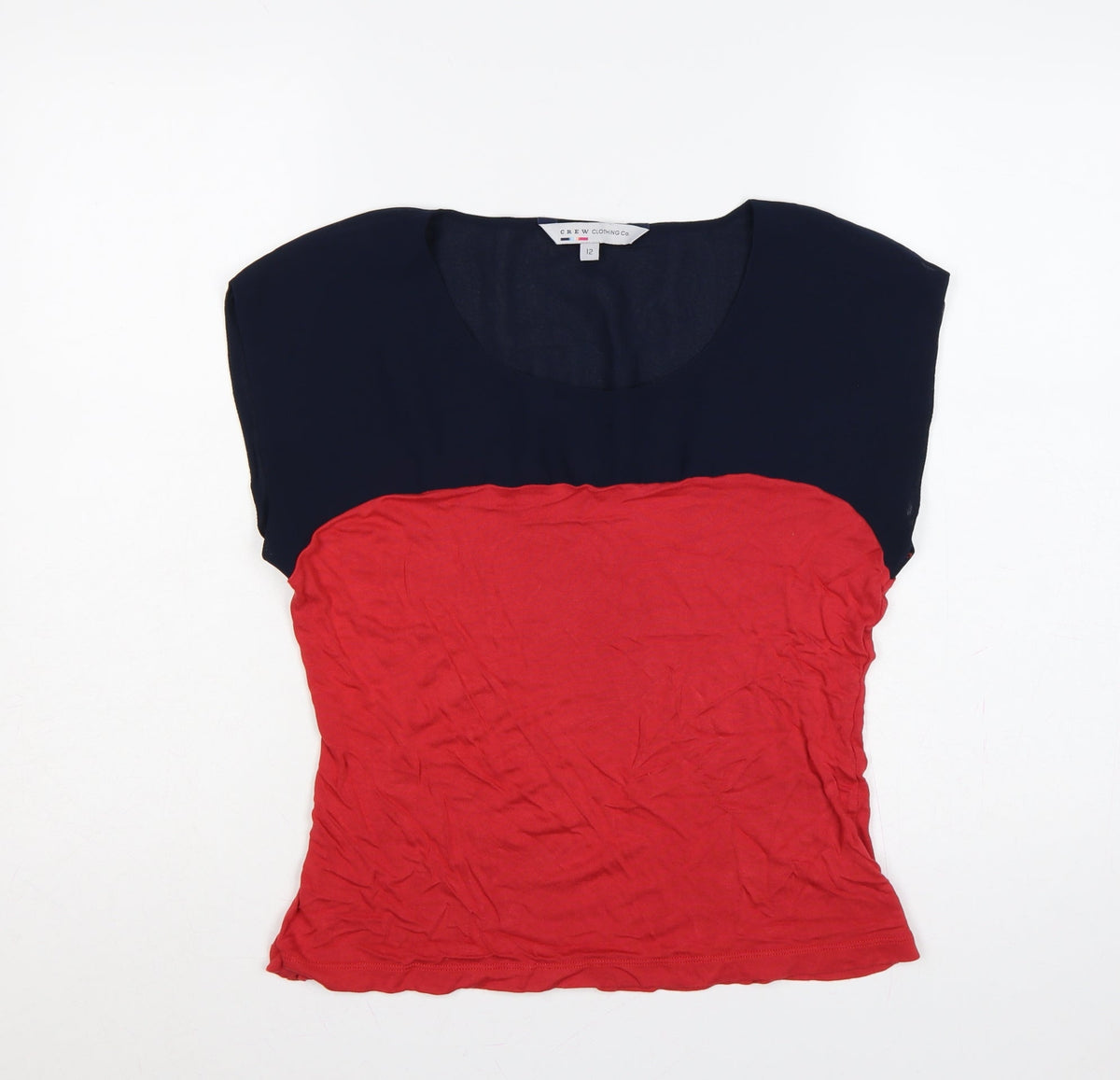 Crew Clothing Co. Women’s Red Navy Colourblock Scoop Neck T-Shirt UK 12