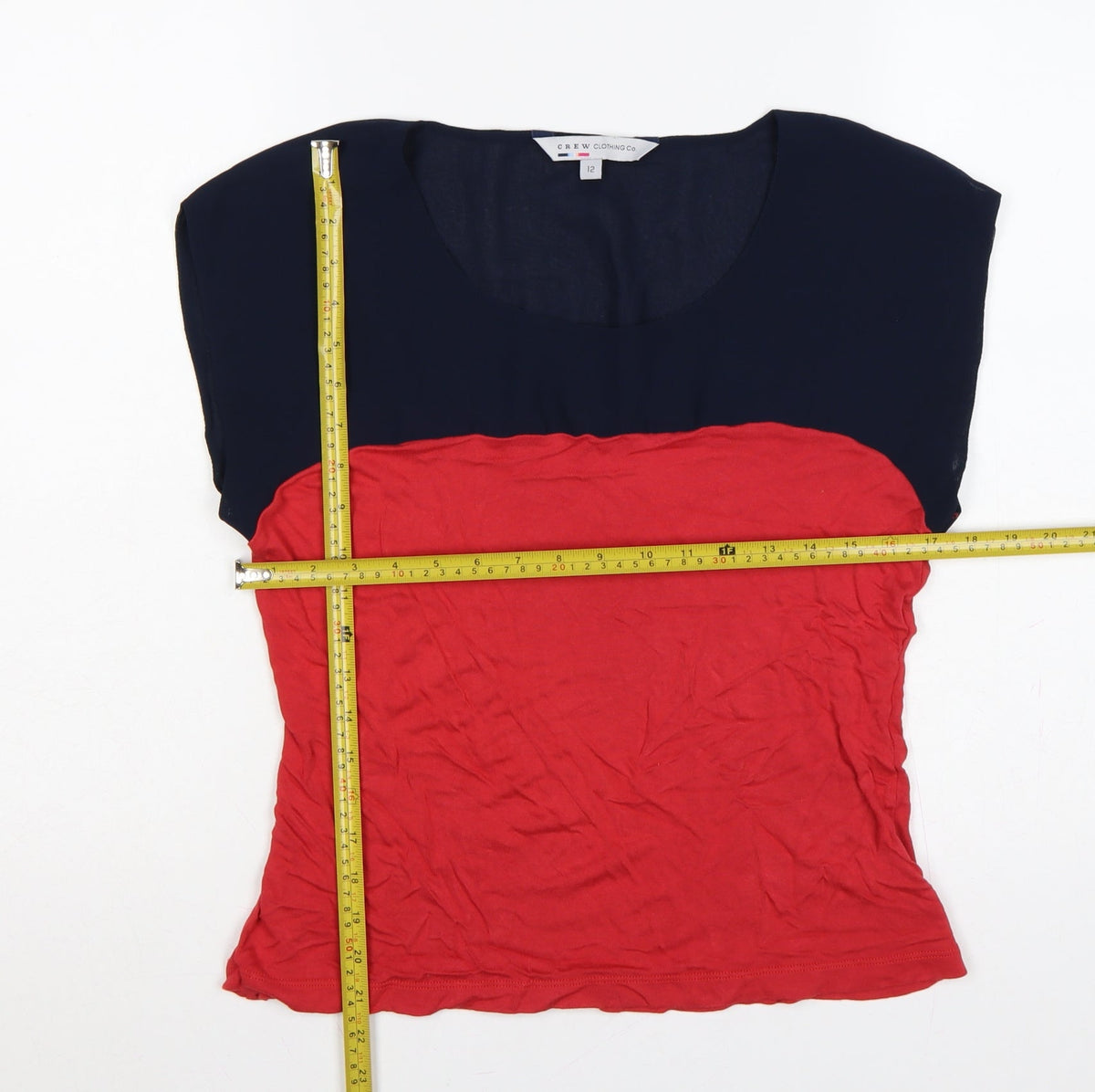 Crew Clothing Co. Women’s Red Navy Colourblock Scoop Neck T-Shirt UK 12