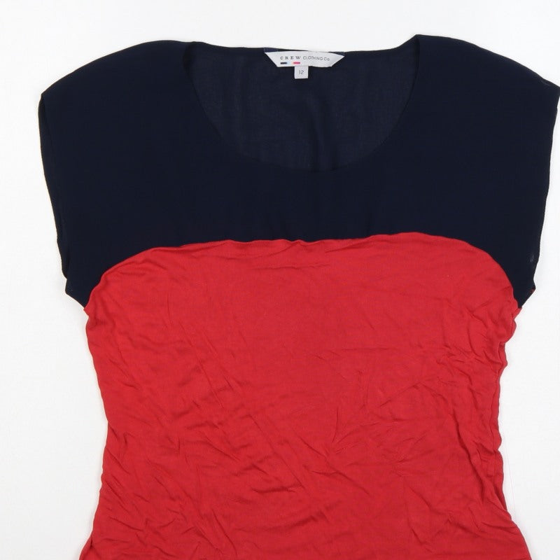 Crew Clothing Co. Women’s Red Navy Colourblock Scoop Neck T-Shirt UK 12
