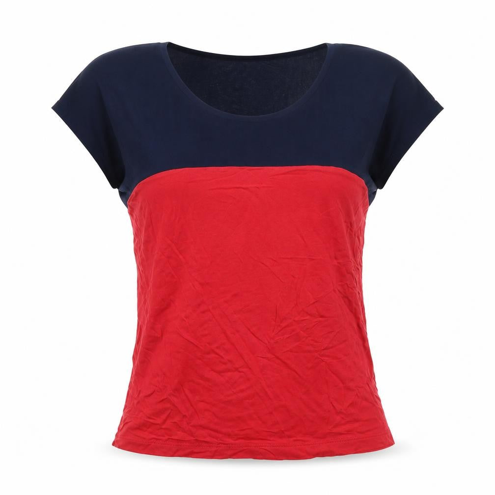 Crew Clothing Co. Women’s Red Navy Colourblock Scoop Neck T-Shirt UK 12