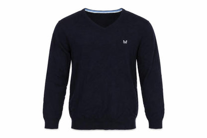 Crew Clothing Company Men’s Navy L V-Neck Cotton Cashmere Logo Jumper