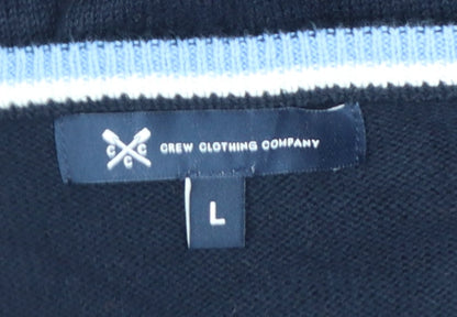 Crew Clothing Company Men’s Navy L V-Neck Cotton Cashmere Logo Jumper
