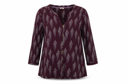 White Stuff Women Purple UK 12 Leaf Print Cotton Modal Tunic Blouse