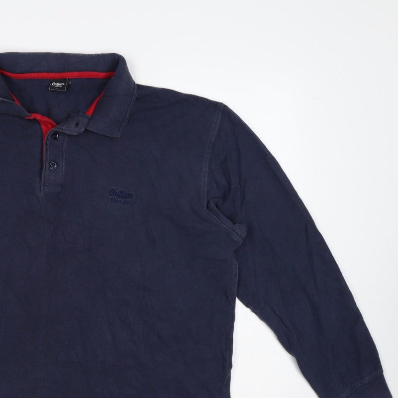 Cotton Traders Men’s Blue L Long Sleeve Polo Shirt Logo