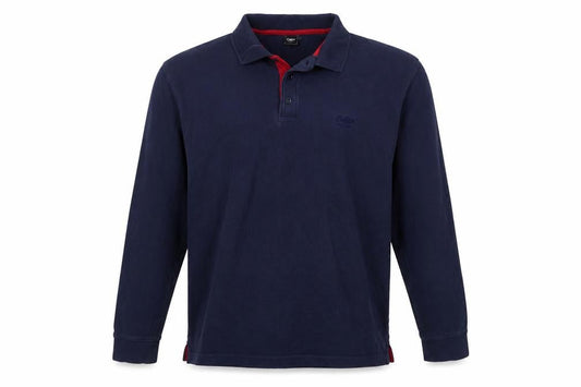 Front view of Cotton Traders Men’s Blue L Long Sleeve Polo Shirt Logo