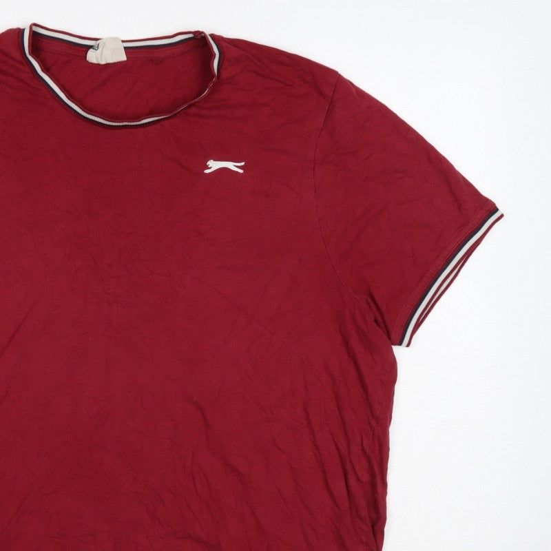 Slazenger Men's Red 2XL Crew Neck Logo T-Shirt Contrast Trim