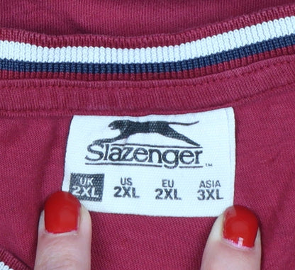 Slazenger Men's Red 2XL Crew Neck Logo T-Shirt Contrast Trim