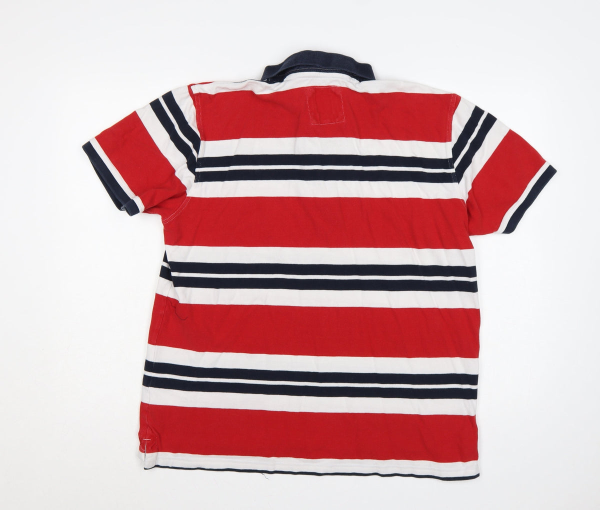 Close-up detail of Crew Clothing Men’s XL Red Striped Cotton Short Sleeve Polo