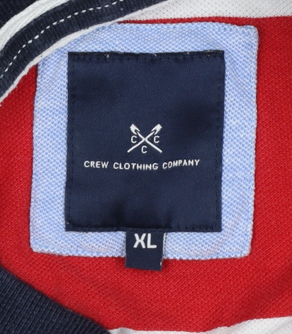 Brand and care label for Crew Clothing Men’s XL Red Striped Cotton Short Sleeve Polo