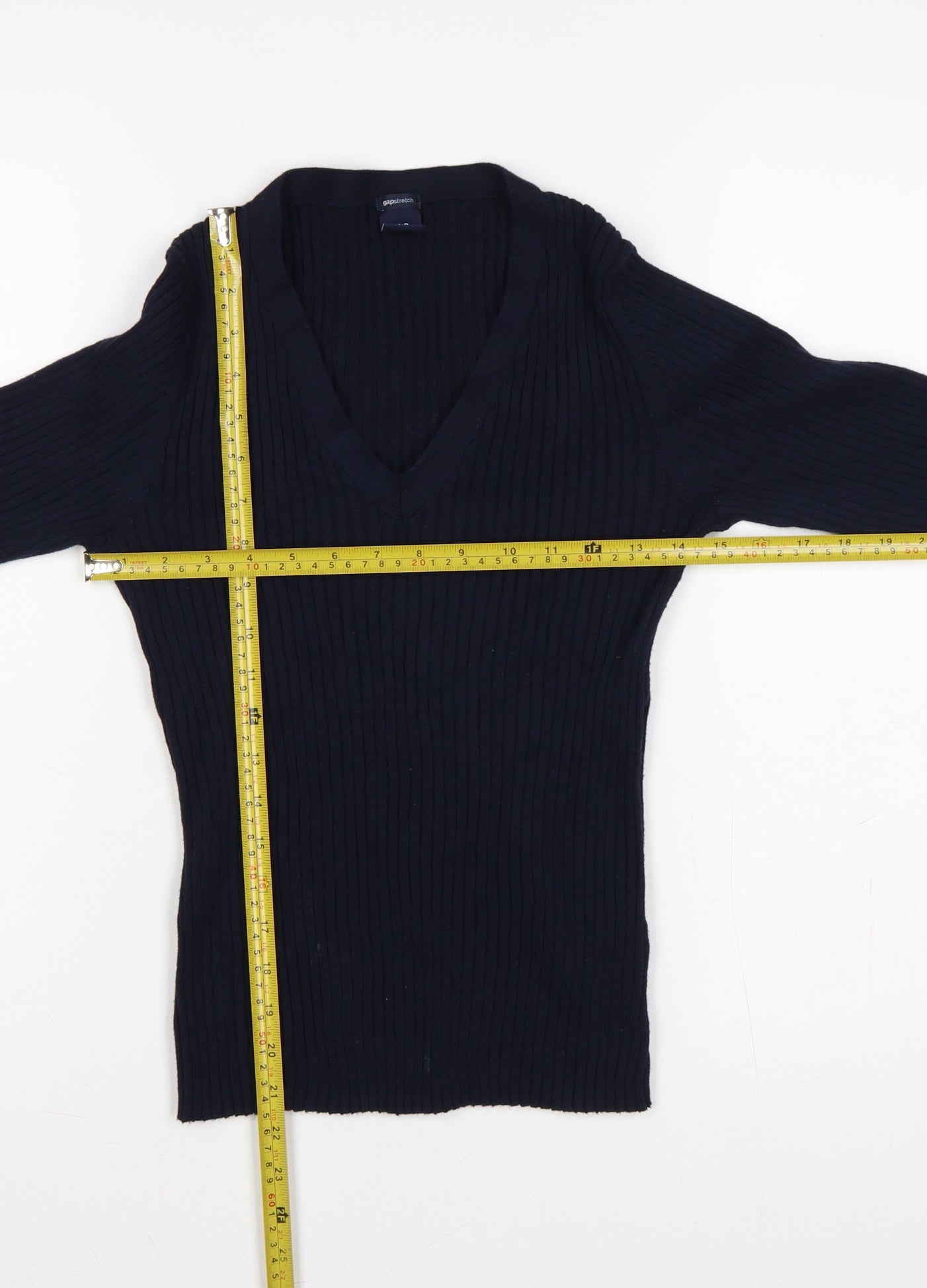 GAP Women’s Navy Blue S Rib Knit V-Neck Slim Pullover Jumper