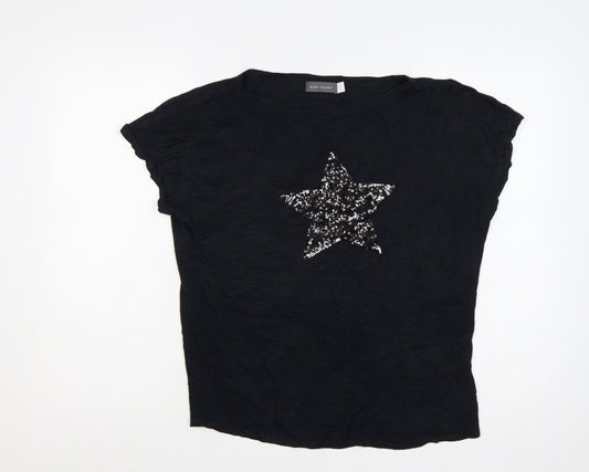 Mint Velvet Women Black L Sequin Star Crew Neck Jersey T-Shirt