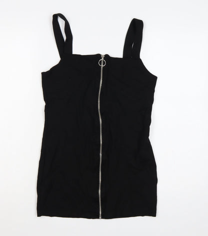 Monki Women Black UK 14 Basic Zip Front Sleeveless Bodycon Mini Dress