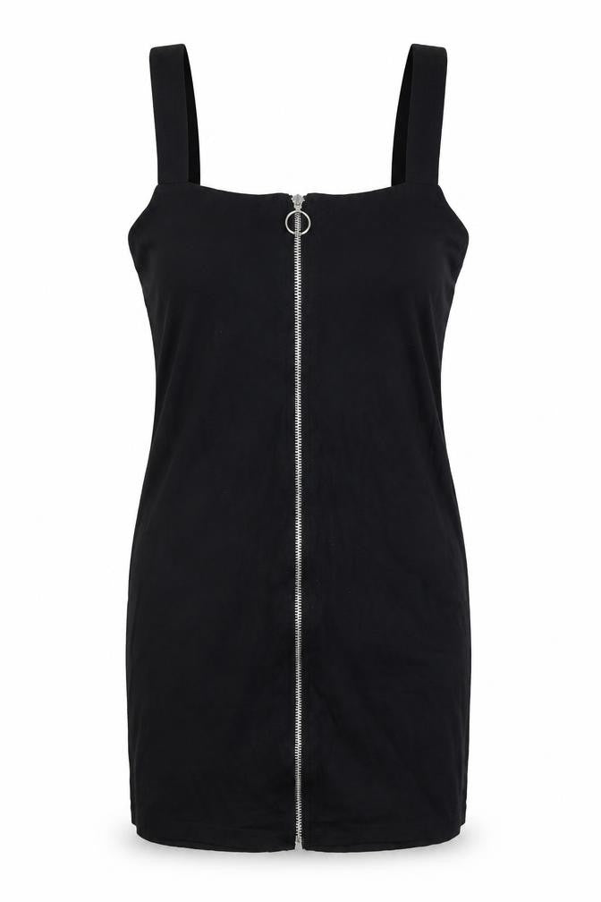 Monki Women Black UK 14 Basic Zip Front Sleeveless Bodycon Mini Dress