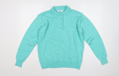 Damart Women Blue Size 12 Henley Collared Acrylic Knit Jumper Long Sleeve