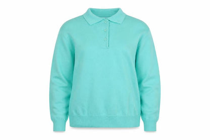 Damart Women Blue Size 12 Henley Collared Acrylic Knit Jumper Long Sleeve