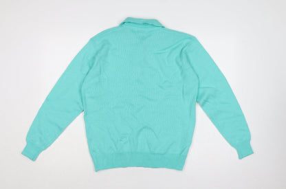 Damart Women Blue Size 12 Henley Collared Acrylic Knit Jumper Long Sleeve