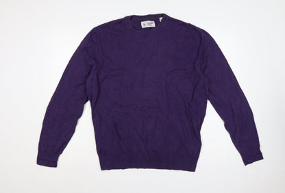 Original Penguin Men Purple XXL Cotton Crew Neck Logo Pullover Jumper