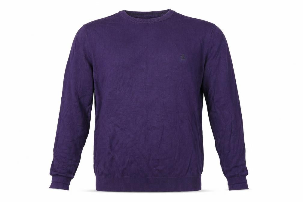 Original Penguin Men Purple XXL Cotton Crew Neck Logo Pullover Jumper