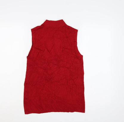 Marks & Spencer Women Red UK 14 Ribbed Mock Neck Sleeveless Knit Vest