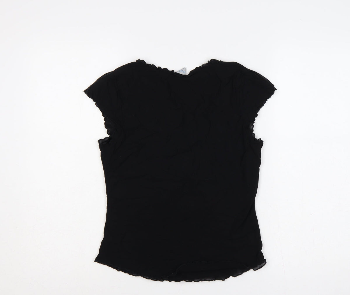 Oasis Women Black UK 14 Slim Basic Ruffle Trim Cap Sleeve T-Shirt