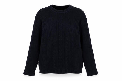 Vintage Marks & Spencer Women Navy UK 14 Cable-Knit Cotton Jumper