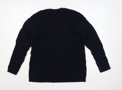 Vintage Marks & Spencer Women Navy UK 14 Cable-Knit Cotton Jumper