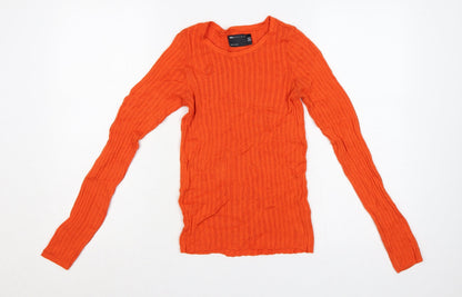 Additional front view of ASOS Design Women’s Orange Ribbed Crew Neck Slim Knit Jumper UK 12