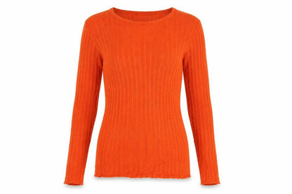 Front view of ASOS Design Women’s Orange Ribbed Crew Neck Slim Knit Jumper UK 12