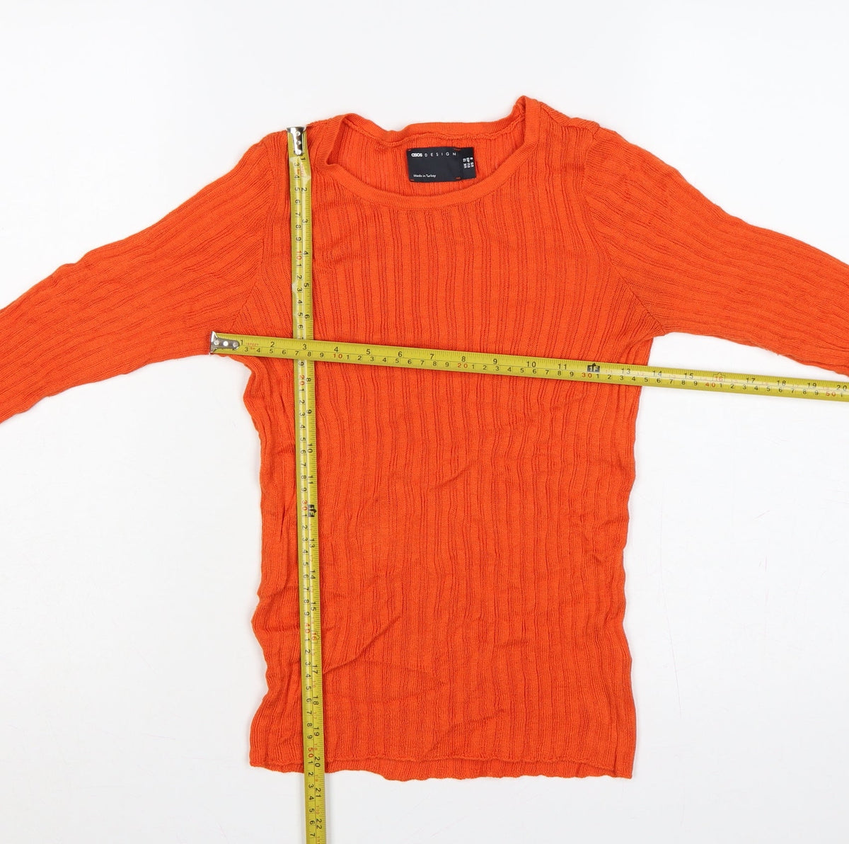 Back view of ASOS Design Women’s Orange Ribbed Crew Neck Slim Knit Jumper UK 12