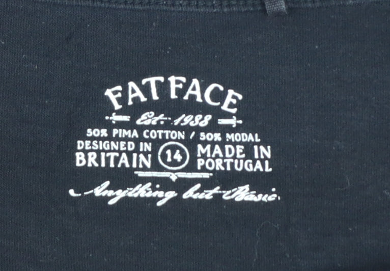 Fat Face Women’s Black UK 14 Cotton Modal 3/4 Sleeve Tunic T-Shirt