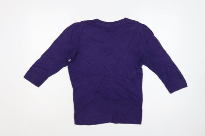 Monsoon Women Purple UK 12 V-Neck 3/4 Sleeve Cotton Button Cardigan
