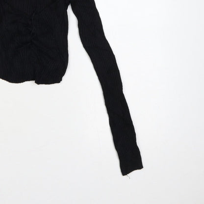 Urban Outfitters Women Black S Petite Cropped Rib Knit Wrap Blouse