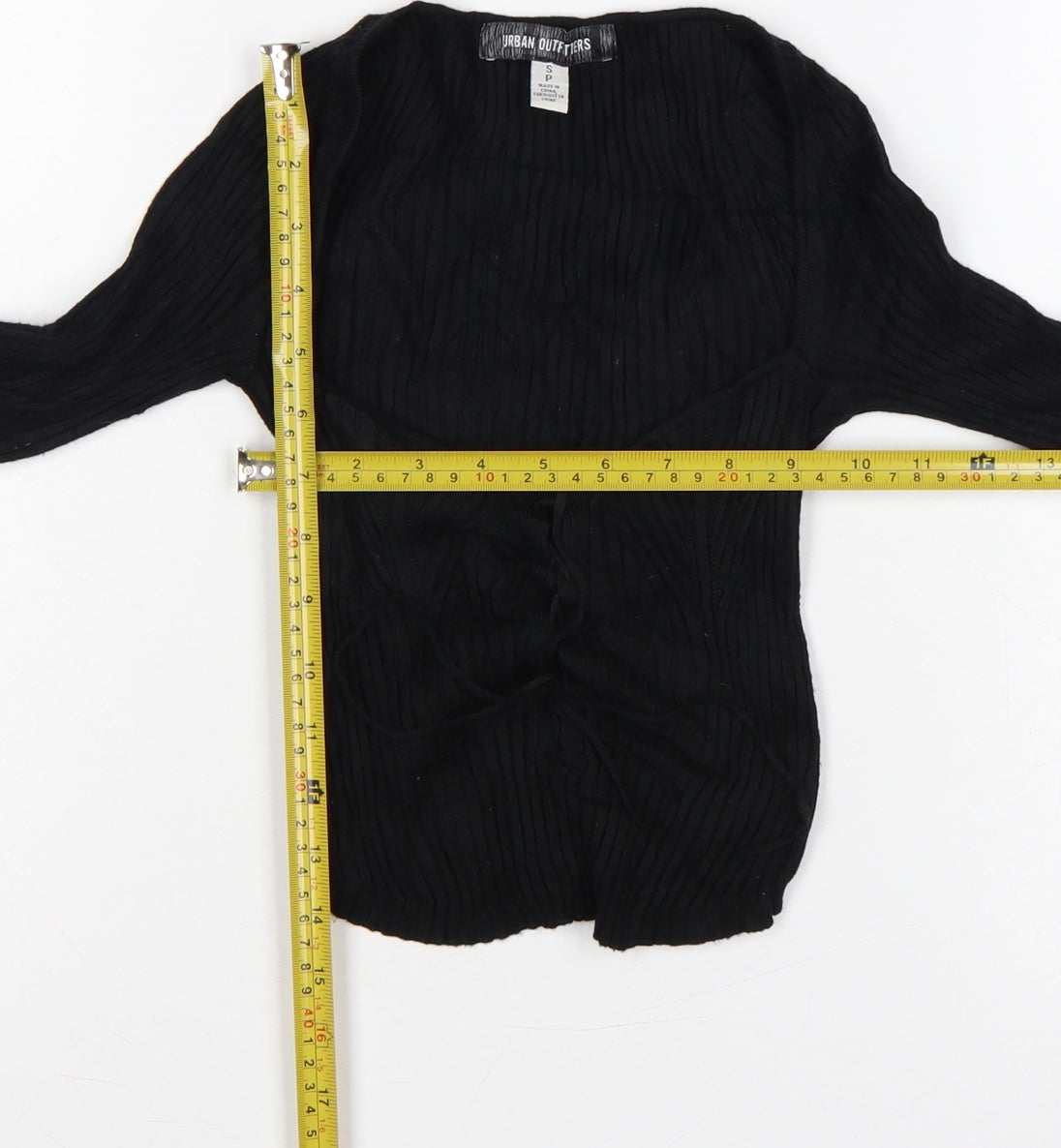 Urban Outfitters Women Black S Petite Cropped Rib Knit Wrap Blouse
