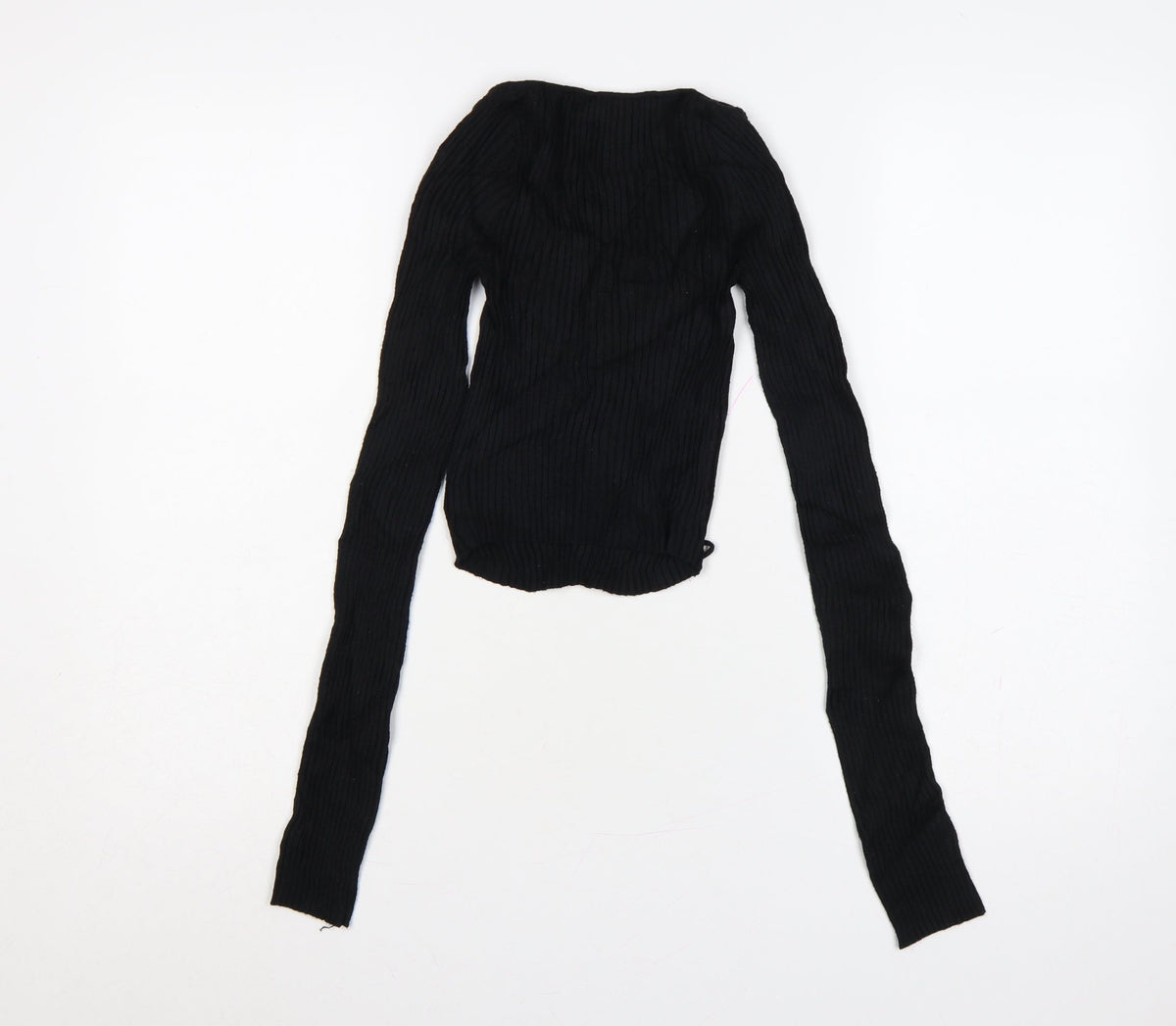 Urban Outfitters Women Black S Petite Cropped Rib Knit Wrap Blouse