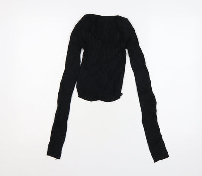 Urban Outfitters Women Black S Petite Cropped Rib Knit Wrap Blouse