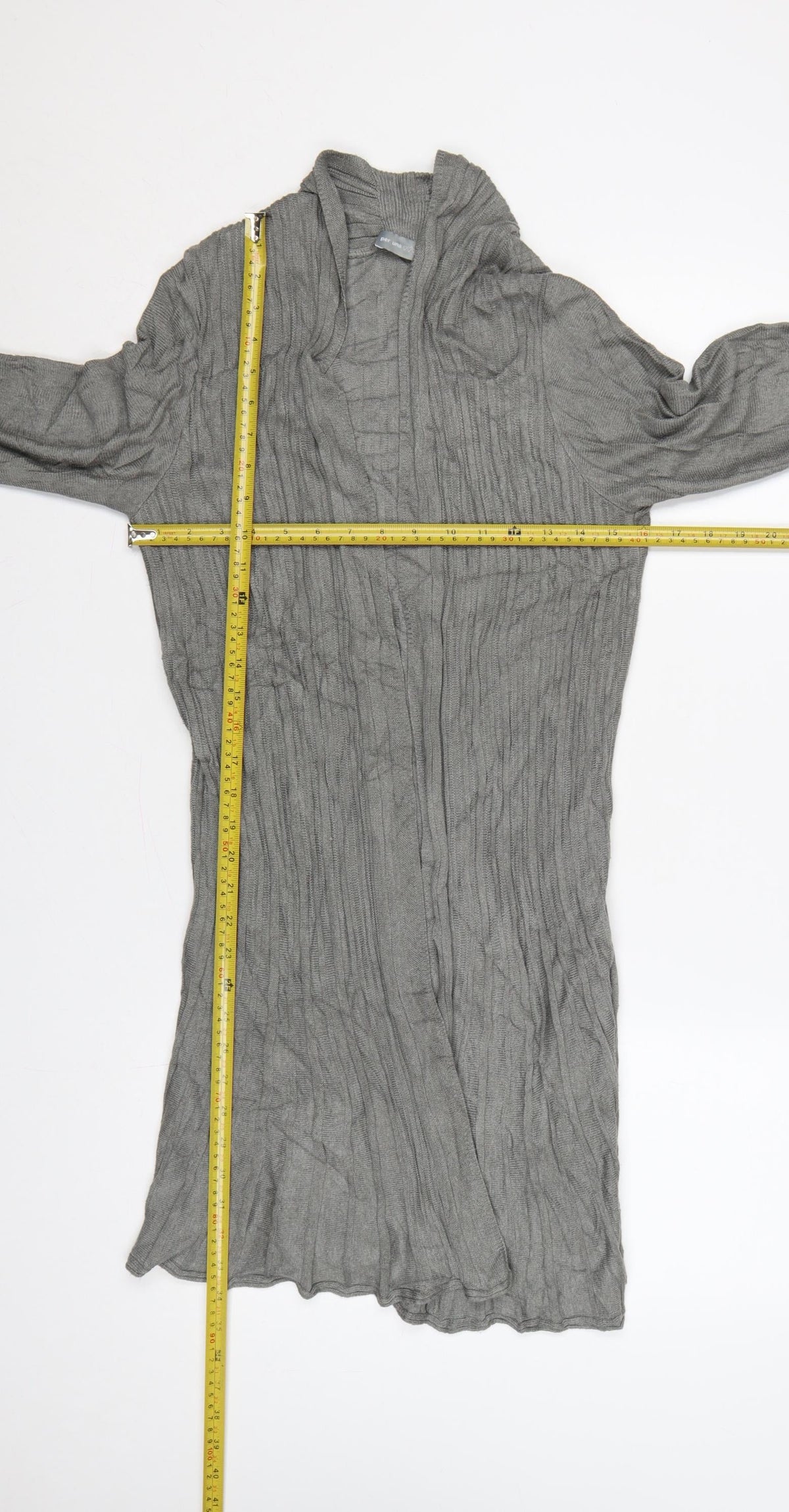 Per Una Women Grey Size 14 Longline Open Knit Cardigan Bell Sleeves