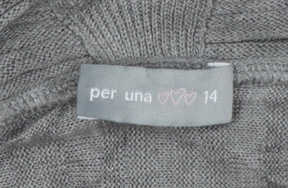 Per Una Women Grey Size 14 Longline Open Knit Cardigan Bell Sleeves