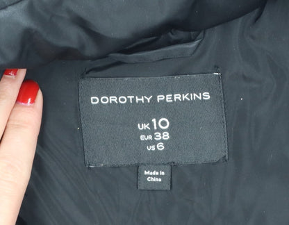 Dorothy Perkins Women Black UK 10 Quilted Belted Faux Fur Hood Puffer Coat