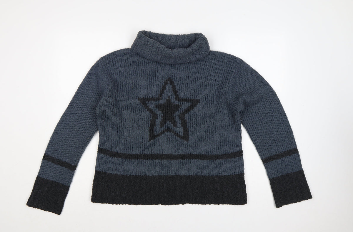 River Island Women Grey L Roll Neck Star Pullover Knit Jumper