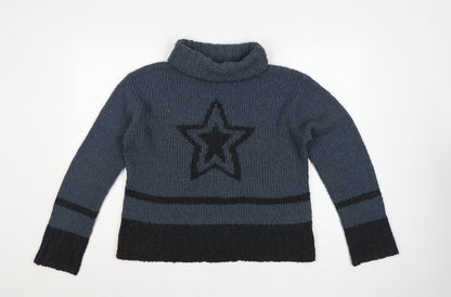 River Island Women Grey L Roll Neck Star Pullover Knit Jumper