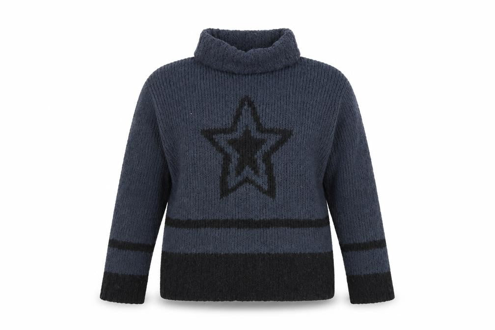 River Island Women Grey L Roll Neck Star Pullover Knit Jumper
