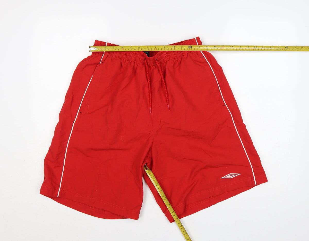 Back view of Umbro Men’s Red L Swim Shorts Mesh Lined Drawstring Sports