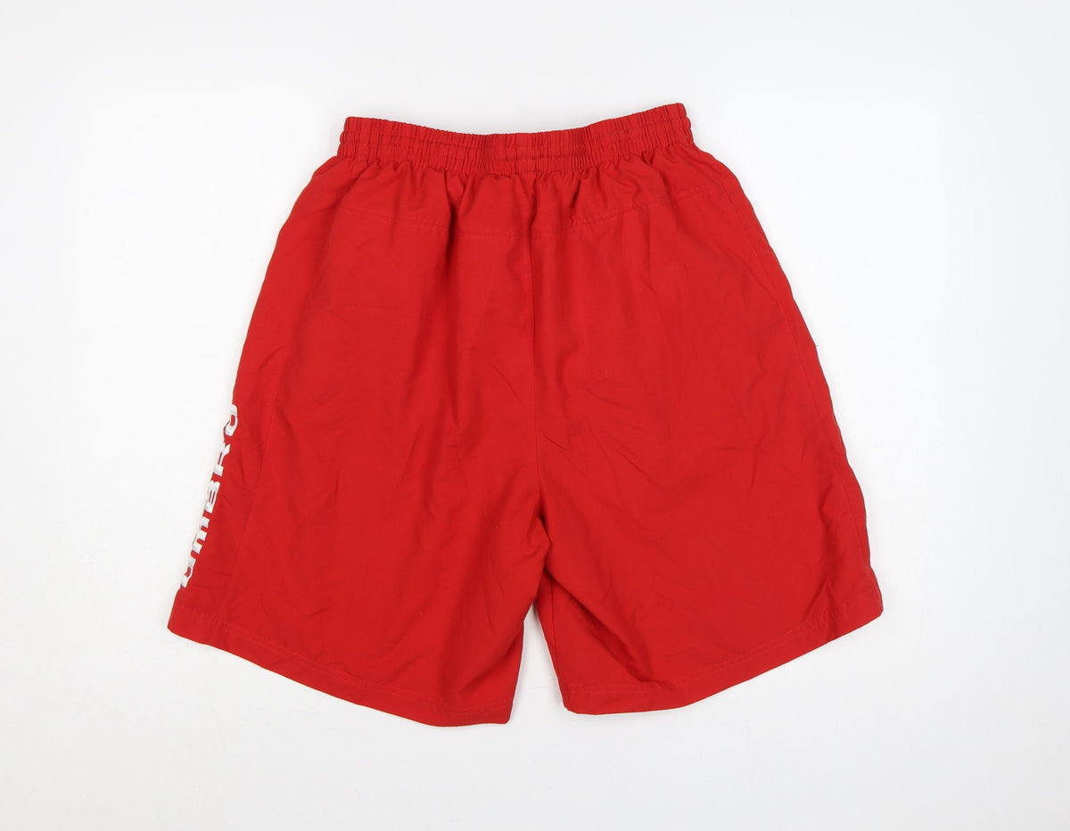 Close-up detail of Umbro Men’s Red L Swim Shorts Mesh Lined Drawstring Sports
