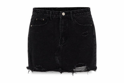 Front view of Missguided Women Black UK 8 High Rise Distressed Denim Mini Pencil Skirt