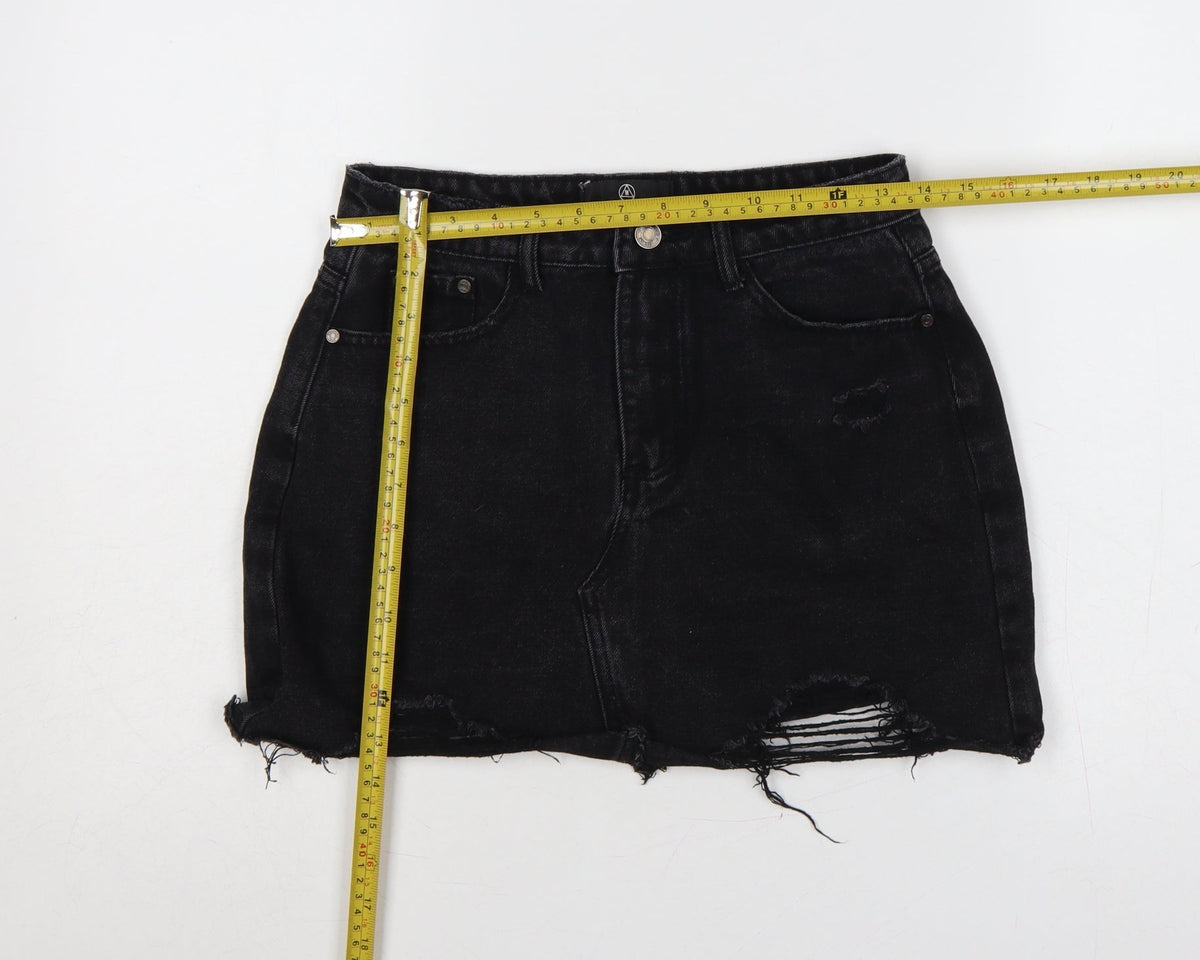 Back view of Missguided Women Black UK 8 High Rise Distressed Denim Mini Pencil Skirt