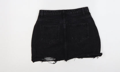 Close-up detail of Missguided Women Black UK 8 High Rise Distressed Denim Mini Pencil Skirt