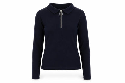 Topshop Women Blue UK 10 Slim Rib Knit Half Zip Collared Polo Top