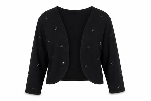 CC Women’s Black L Floral Embroidered Open V-Neck Cardigan