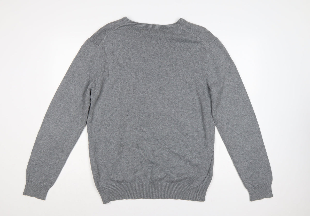 Crew Clothing Company Men’s Grey L Cotton Cashmere V-Neck Pullover Jumper