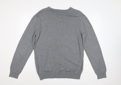 Crew Clothing Company Men’s Grey L Cotton Cashmere V-Neck Pullover Jumper